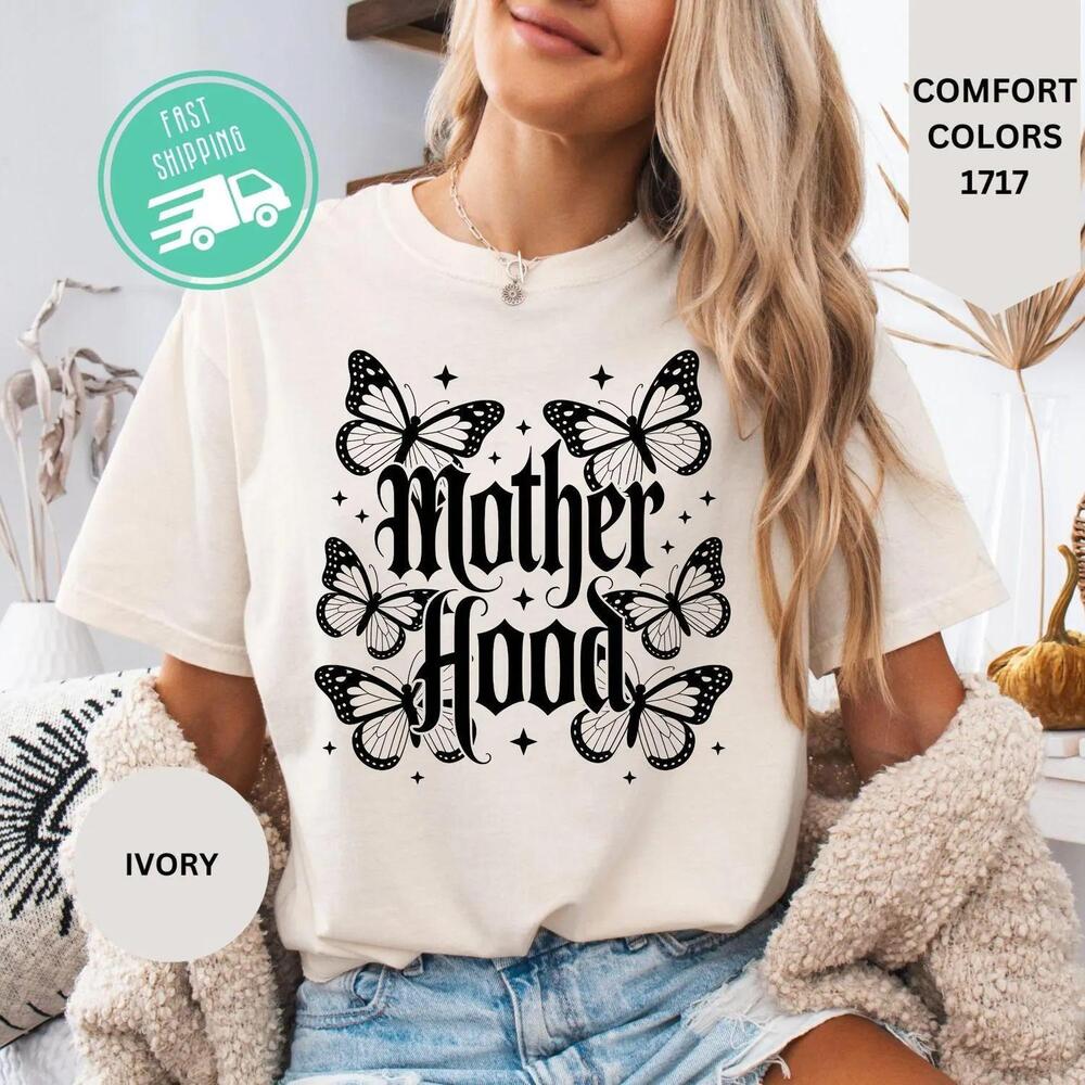 S Mother Hood Shirt, Gothic Mom Butterfly Tee, Trendy Motherhood Graphic